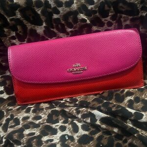 Coach Pink and Red Leather Two-Tone Clutch Wallet
